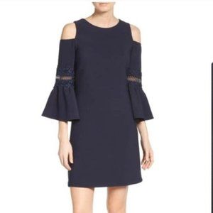 Eliza J Dress w/ Bell Sleeves & Cold Shoulder Navy Blue